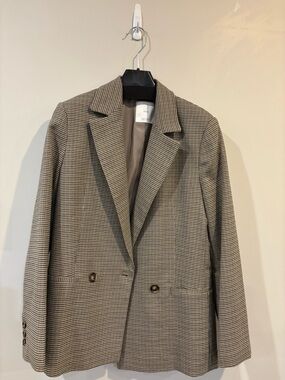 NWT Mango Houndstooth Blazer with Beige Lining and Tan Buttons